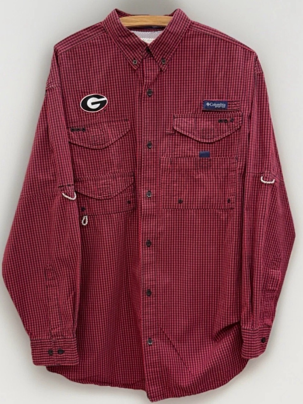 Columbia PFG UGA Bulldogs Shirt Men’s M Red Gingham Fishing